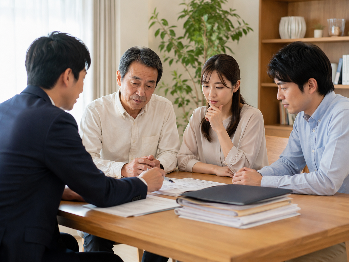 相続した実家の査定について家族で相談する様子