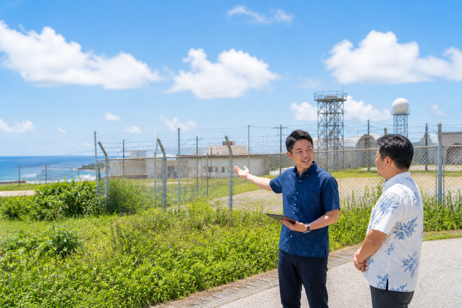 軍用地の地料や倍率を確認しながら相談する様子