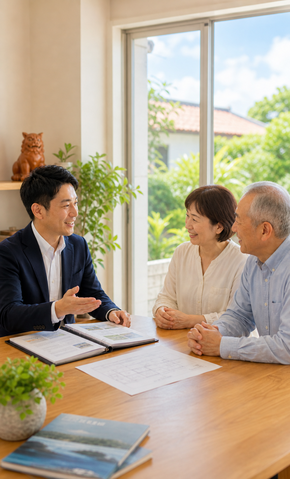 相続した実家や土地について家族で相談する様子